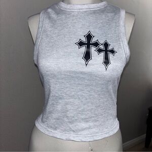SHEIN Gray Tank Top with Black Crosses